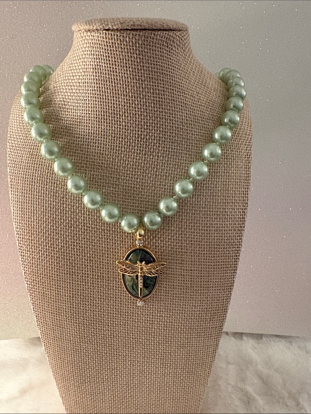 Vintage Heirloom Pearl Necklace with Gold and abalone pendant.